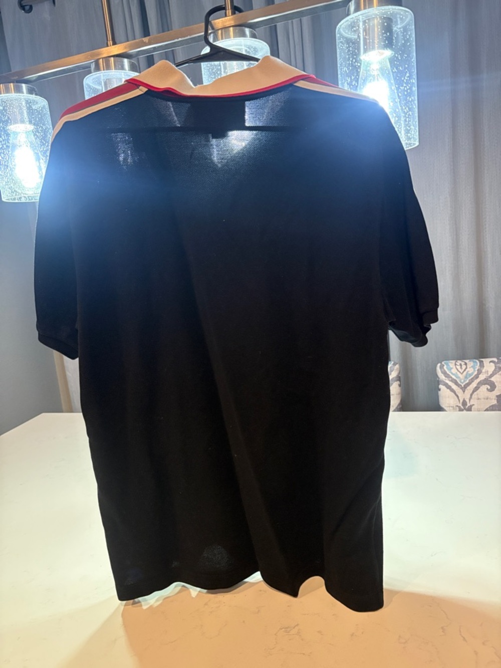 Gucci Black Polo with Beige Collar and Red Stripe Shoulder Tape - Picture 2 of 6